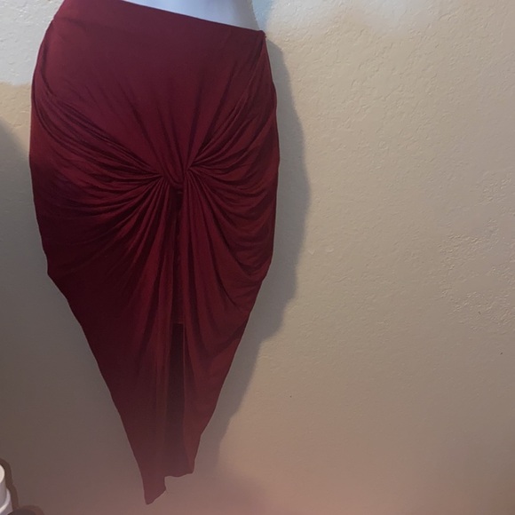 Simlu high low drape two layer skirt burgundy wine large - Picture 8 of 12